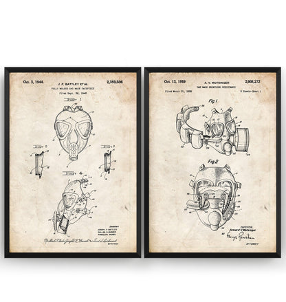 Gas Mask Set Of 2 Patent Prints - Magic Posters