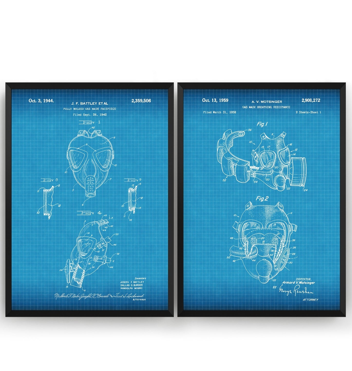 Gas Mask Set Of 2 Patent Prints - Magic Posters