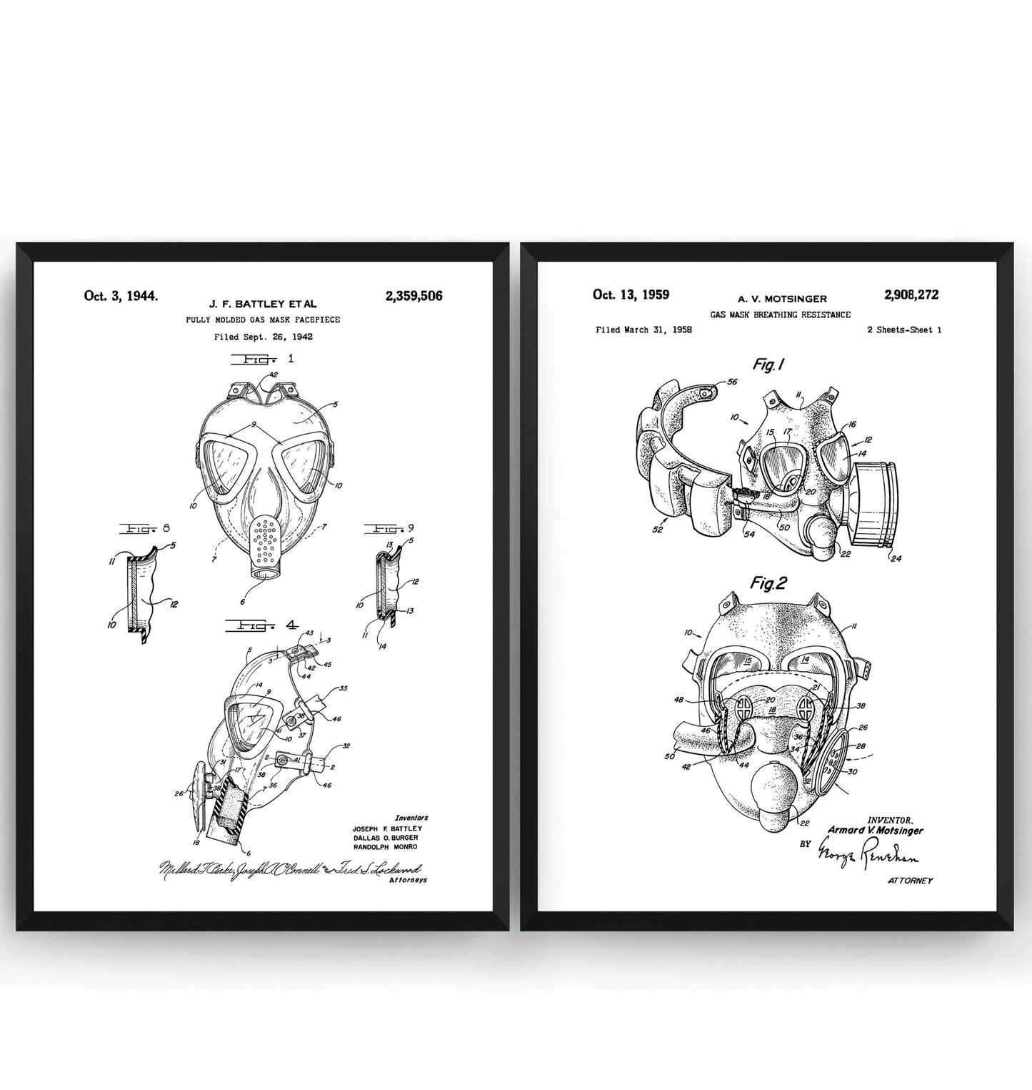 Gas Mask Set Of 2 Patent Prints - Magic Posters