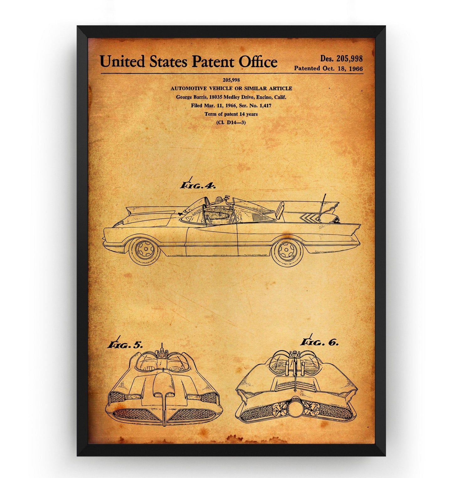 George Barris Batmobile 1966 Patent Print - Magic Posters