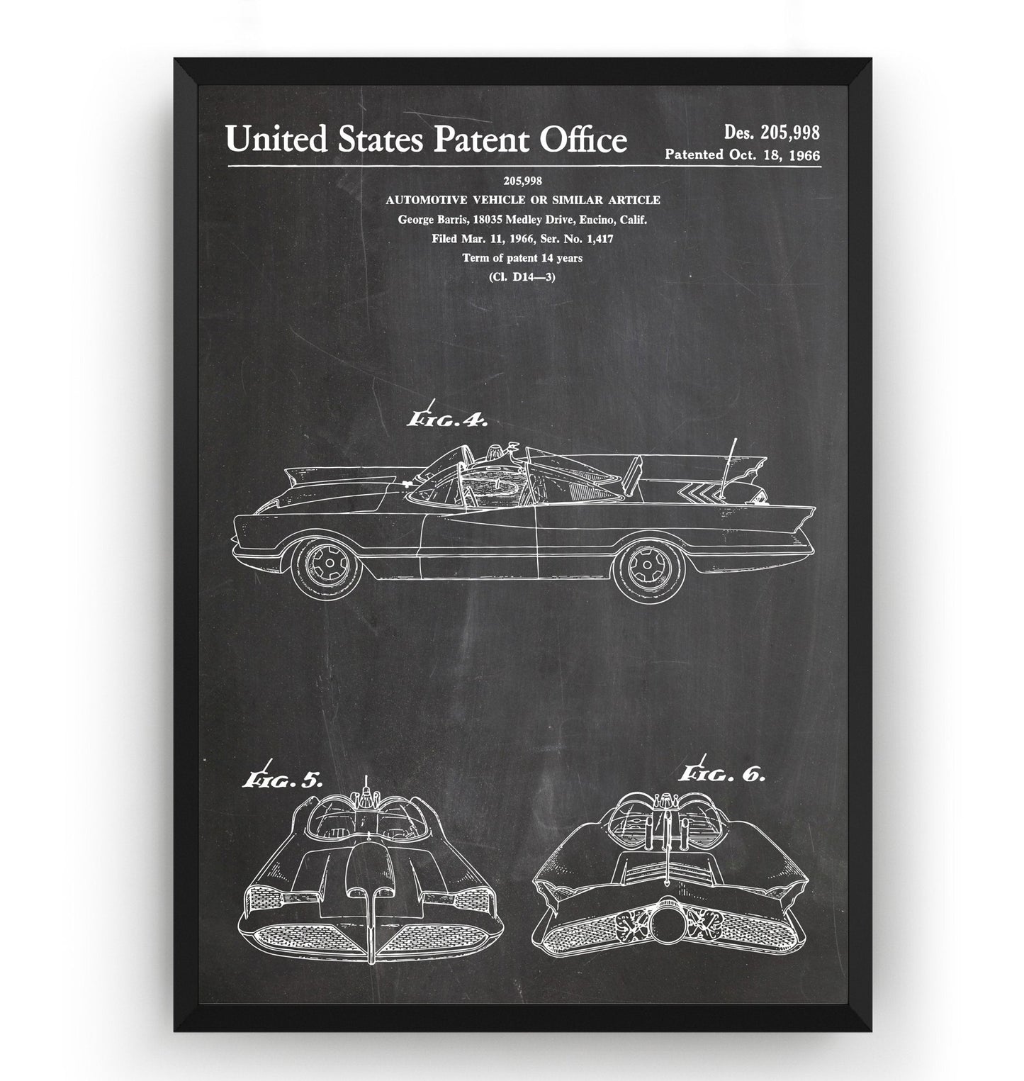 George Barris Batmobile 1966 Patent Print - Magic Posters