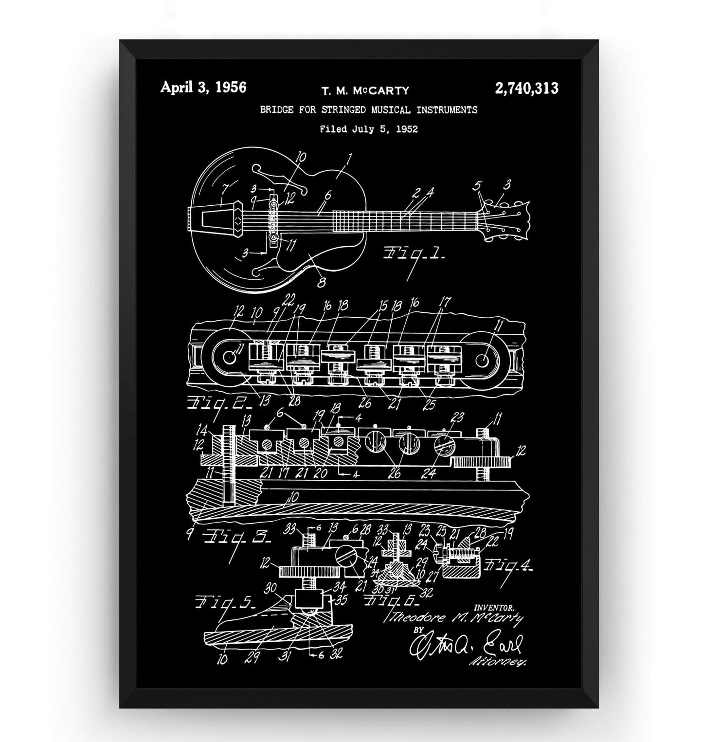 Gibson ES-335 Guitar 1956 Patent Print - Magic Posters