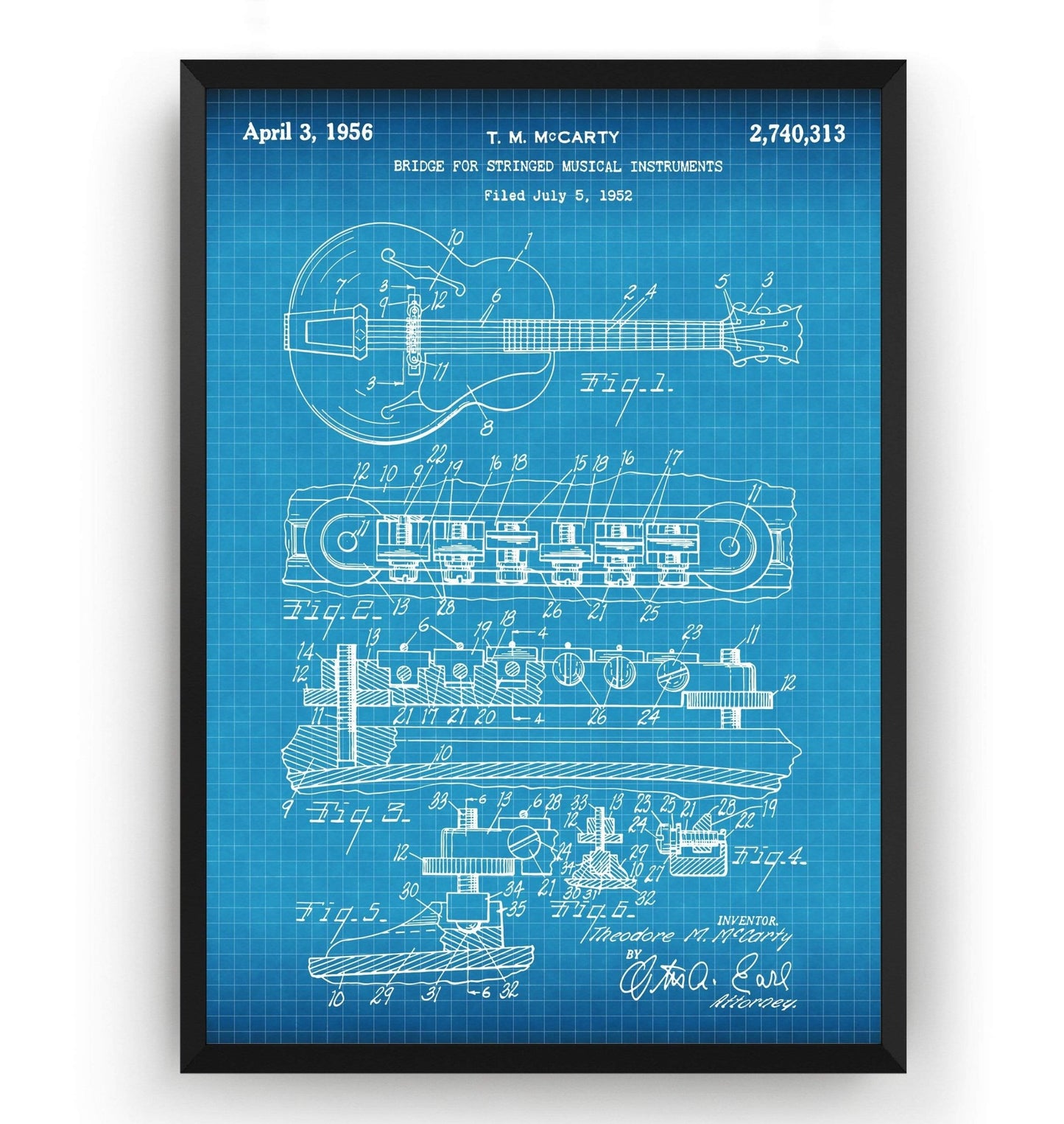 Gibson ES-335 Guitar 1956 Patent Print - Magic Posters