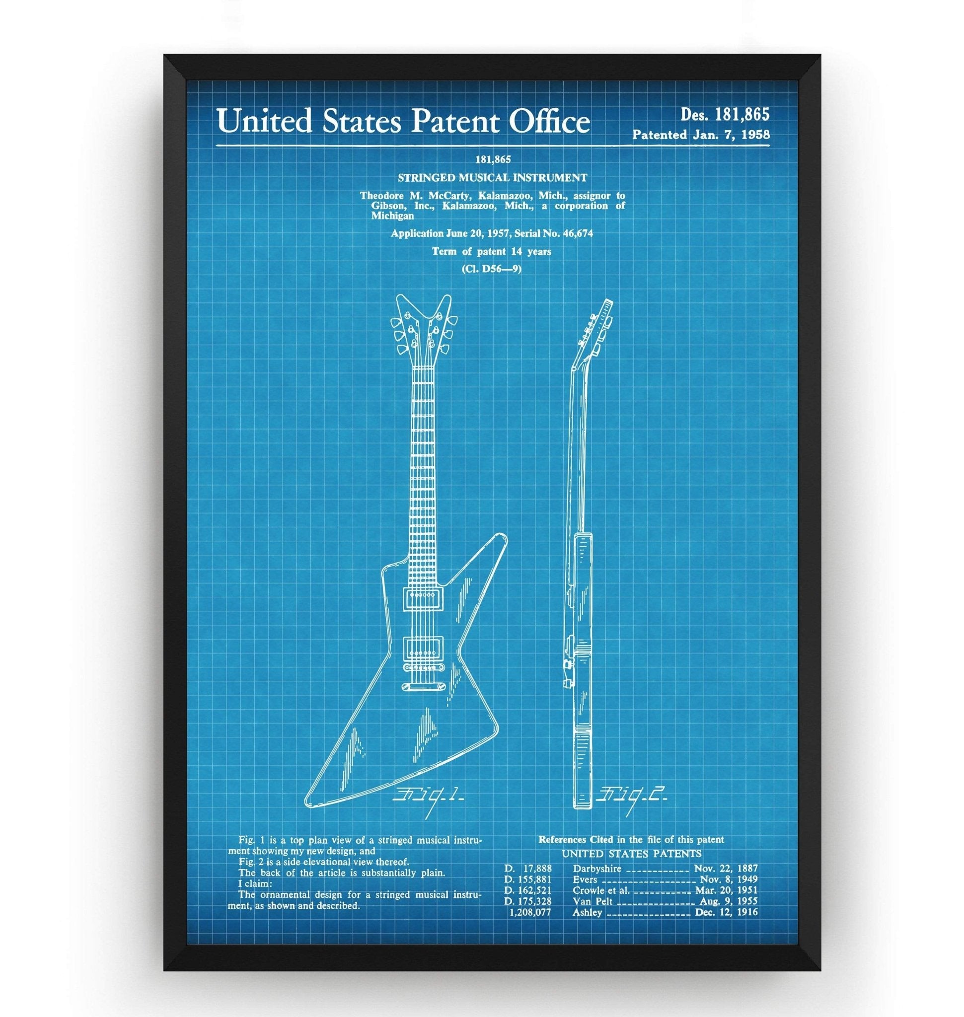 Gibson Explorer Guitar 1958 Patent Print - Magic Posters