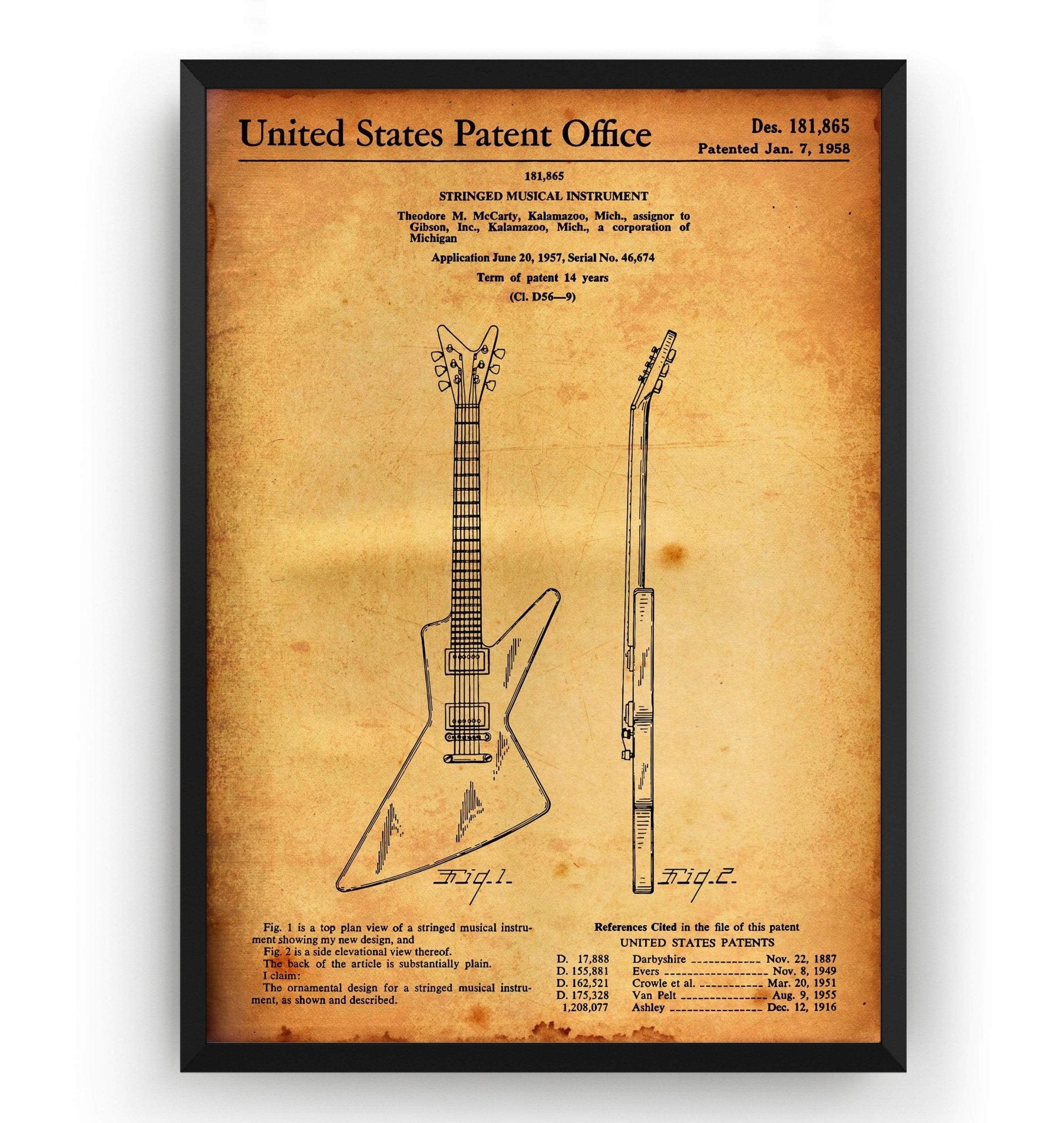 Gibson Explorer Guitar 1958 Patent Print - Magic Posters