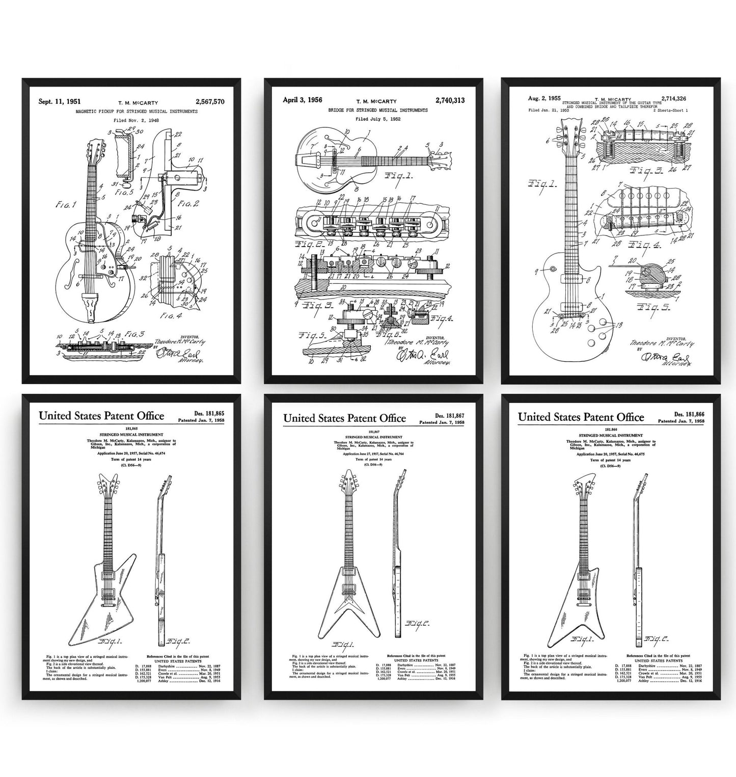 Gibson Guitar Set Of 6 Patent Prints - Magic Posters