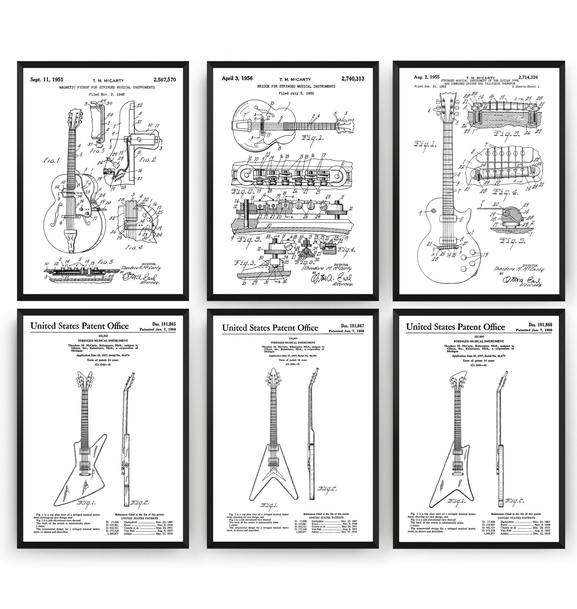 Gibson Guitar Set Of 6 Patent Prints - Magic Posters