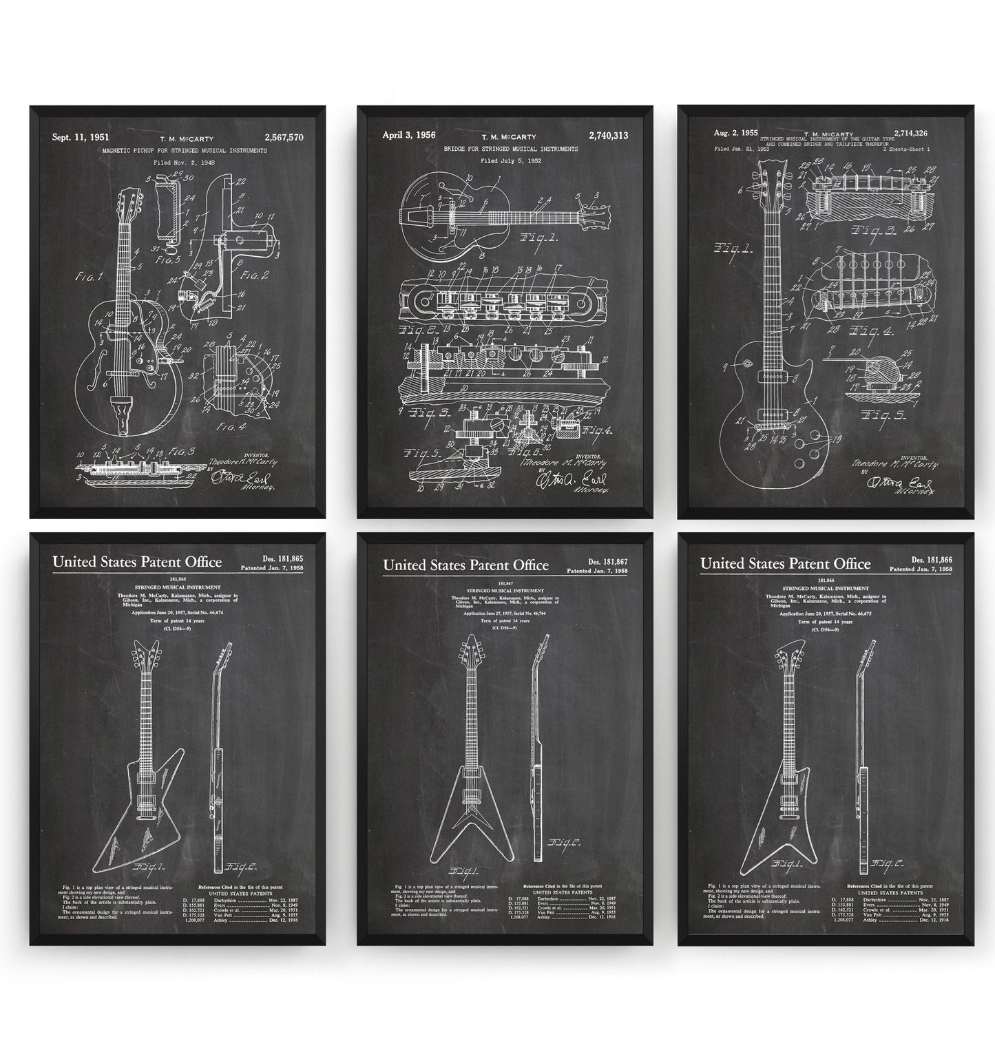 Gibson Guitar Set Of 6 Patent Prints - Magic Posters