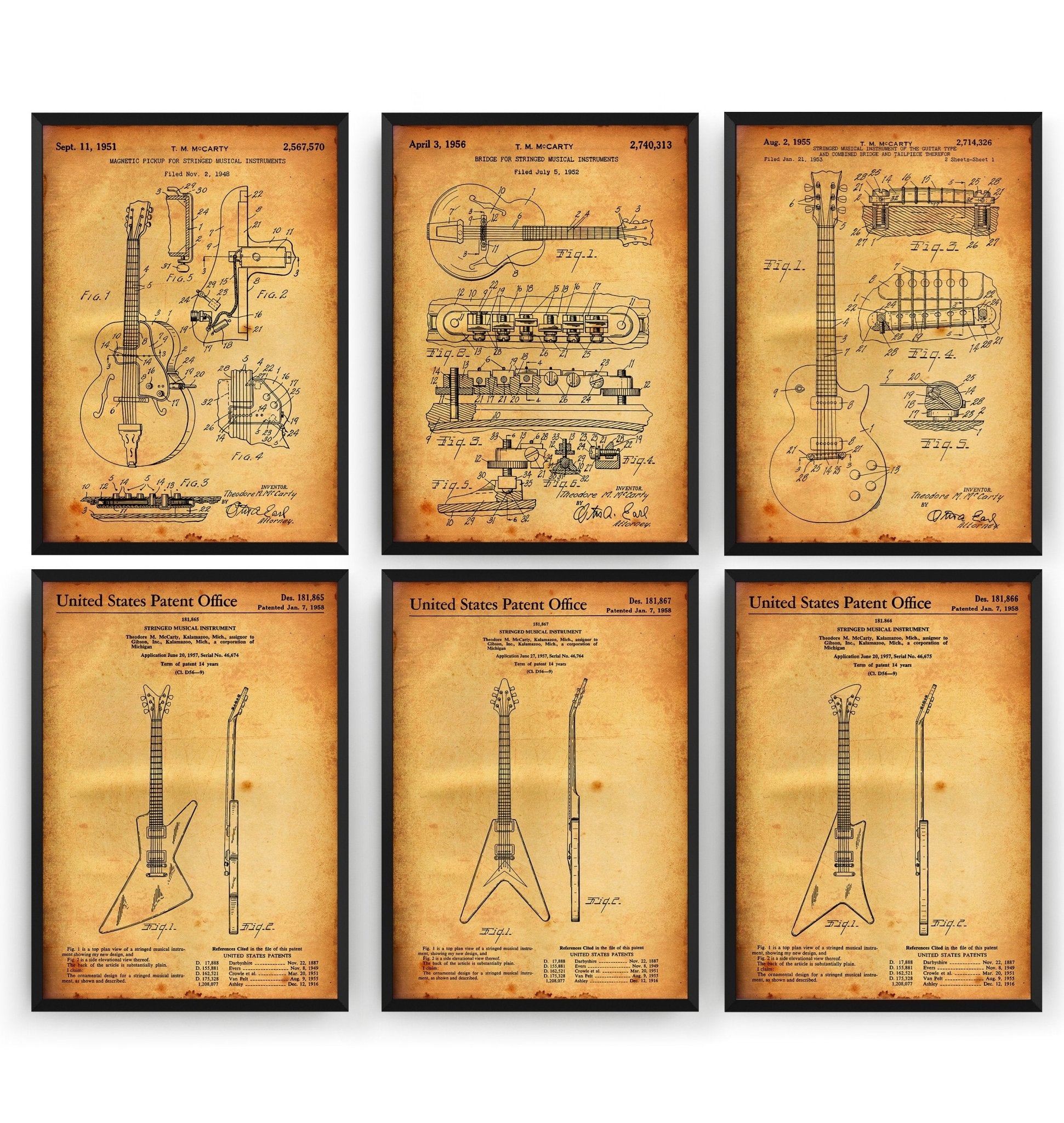 Gibson Guitar Set Of 6 Patent Prints - Magic Posters