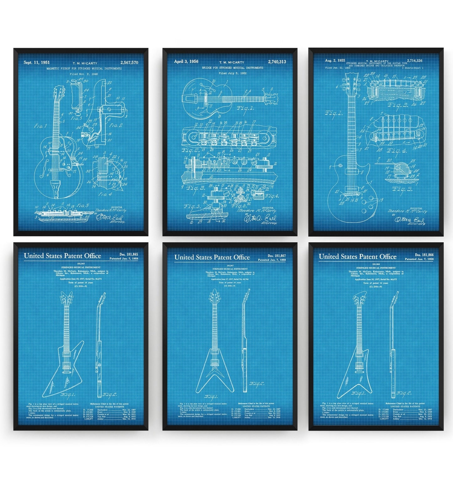 Gibson Guitar Set Of 6 Patent Prints - Magic Posters