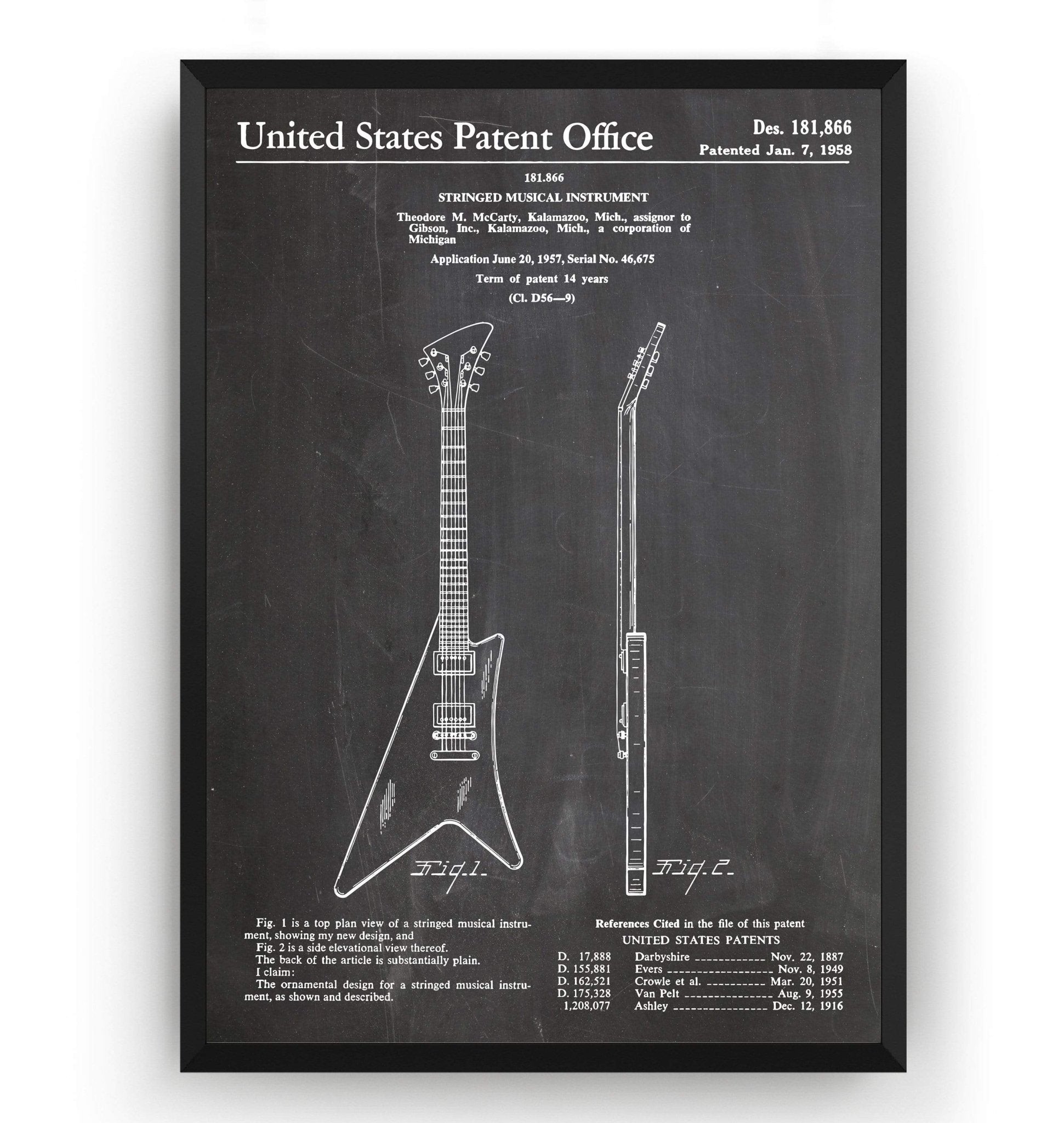 Gibson Moderne Guitar 1958 Patent Print - Magic Posters