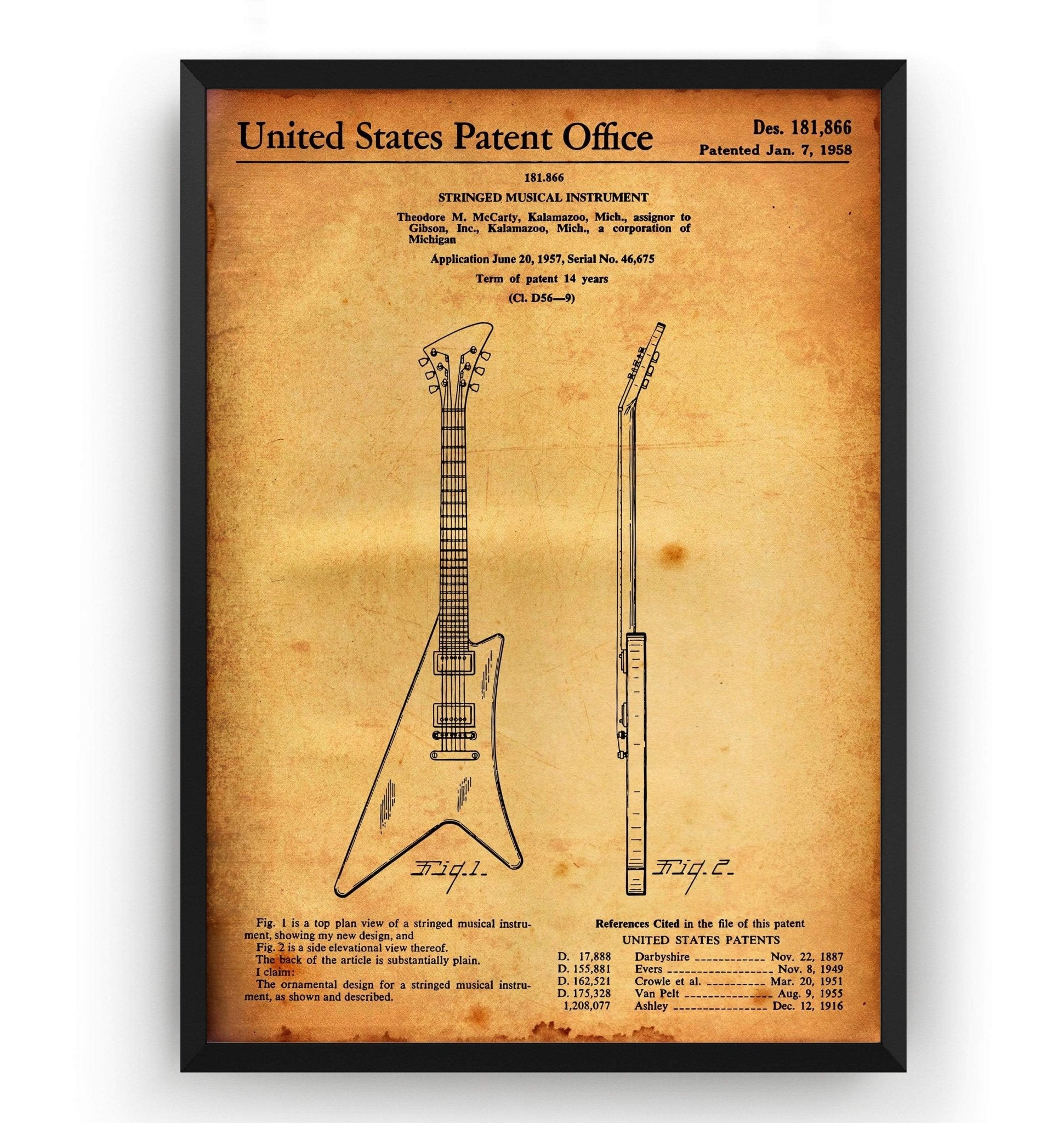 Gibson Moderne Guitar 1958 Patent Print - Magic Posters