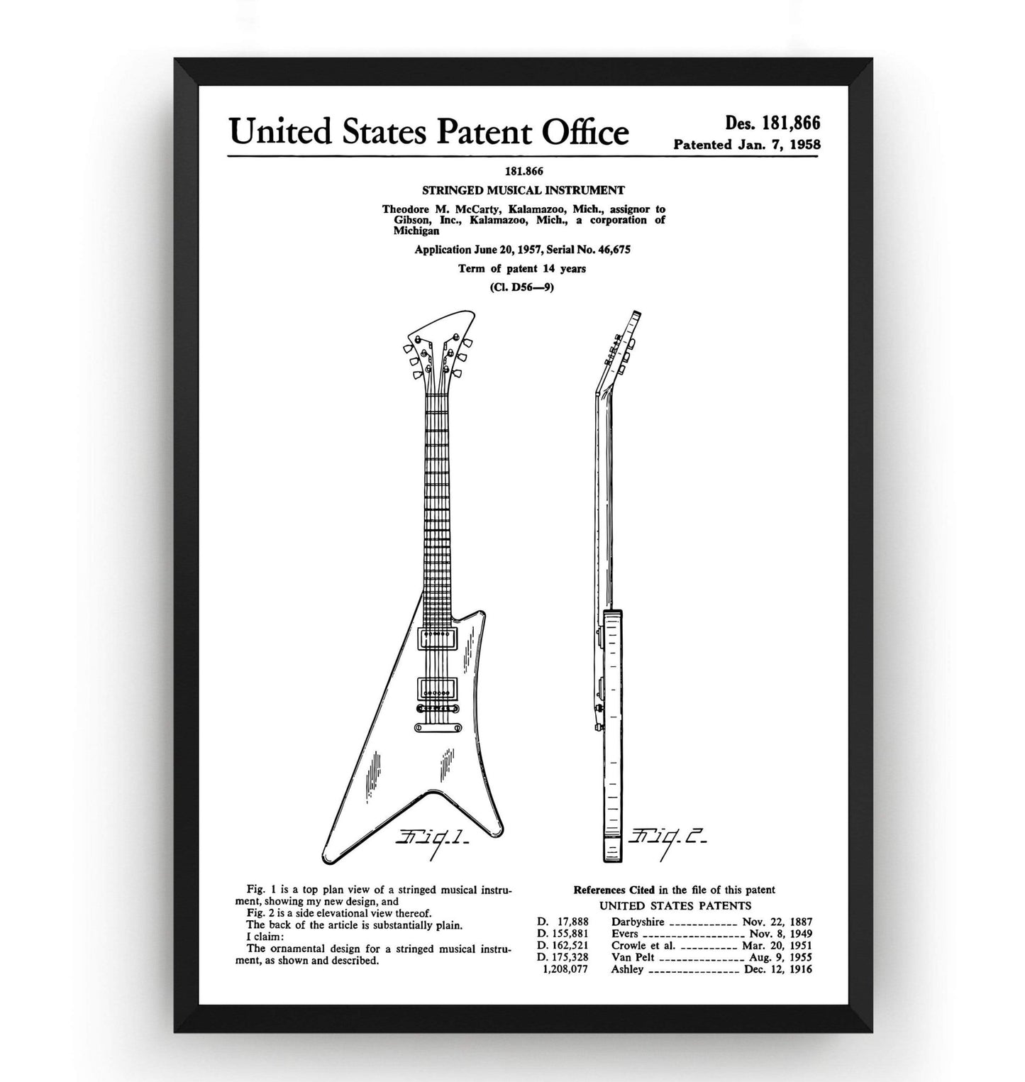 Gibson Moderne Guitar 1958 Patent Print - Magic Posters