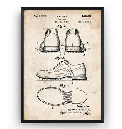 Golf Shoe 1932 Patent Print - Magic Posters