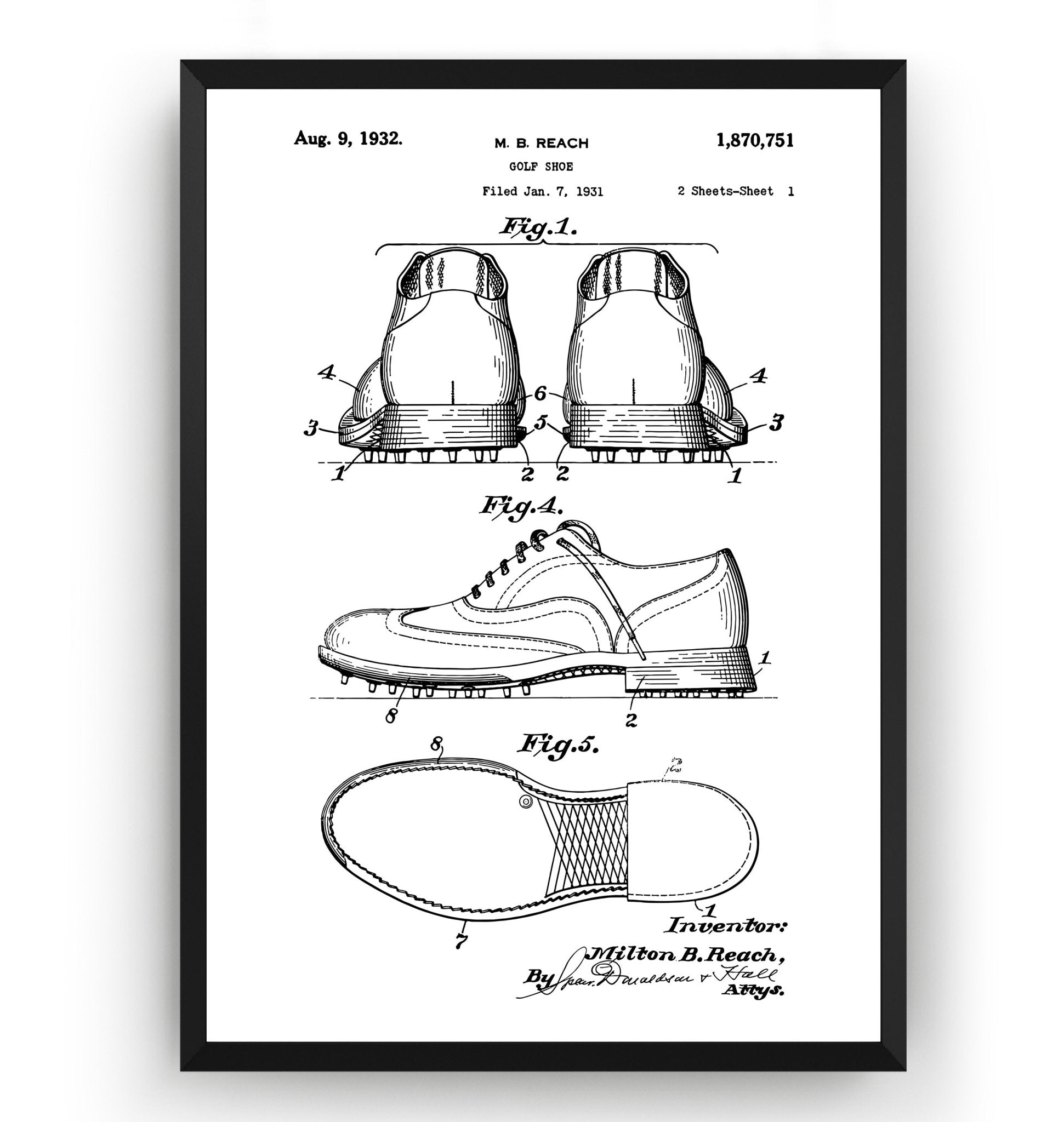 Golf Shoe 1932 Patent Print - Magic Posters