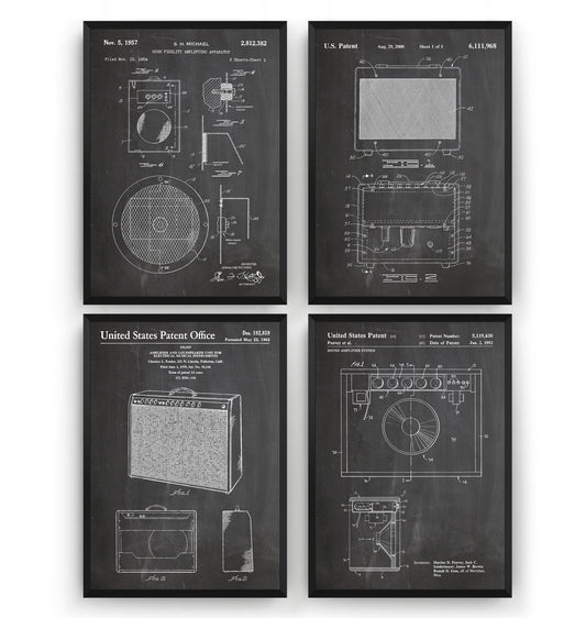 Guitar Amplifier Set Of 4 Patent Prints - Magic Posters