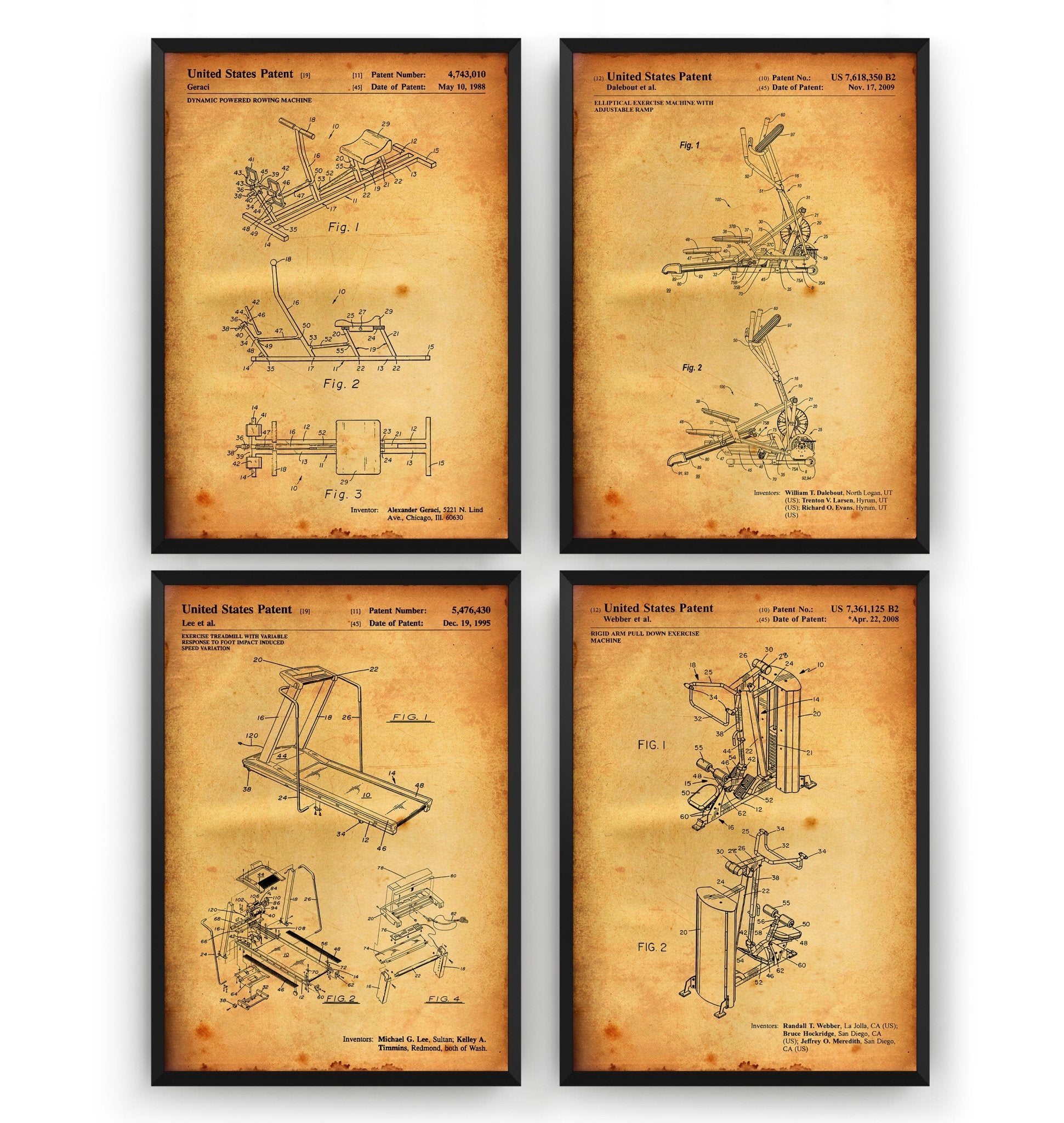 Gym Equipment Set Of 4 Patent Prints - Magic Posters