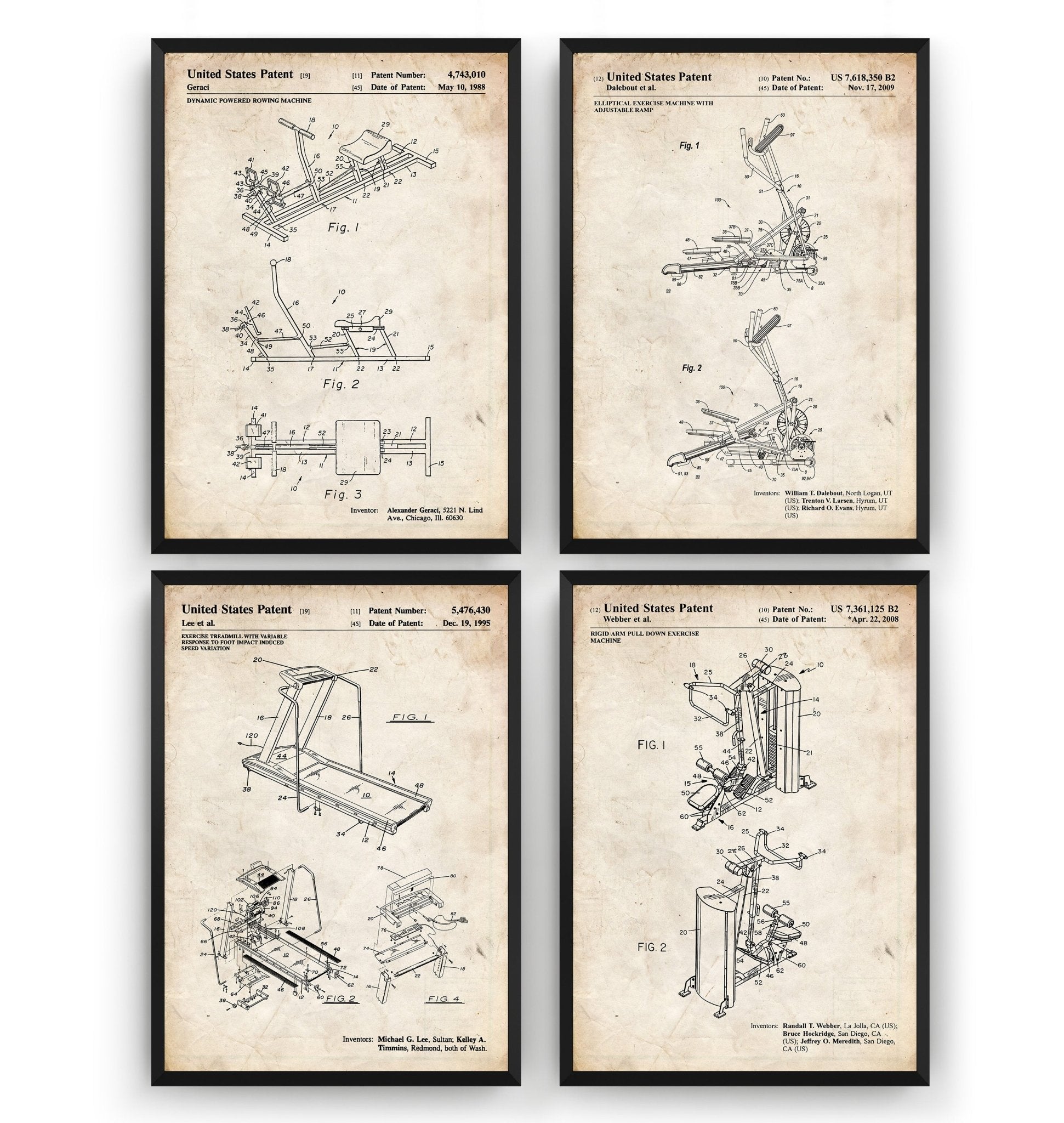 Gym Equipment Set Of 4 Patent Prints - Magic Posters