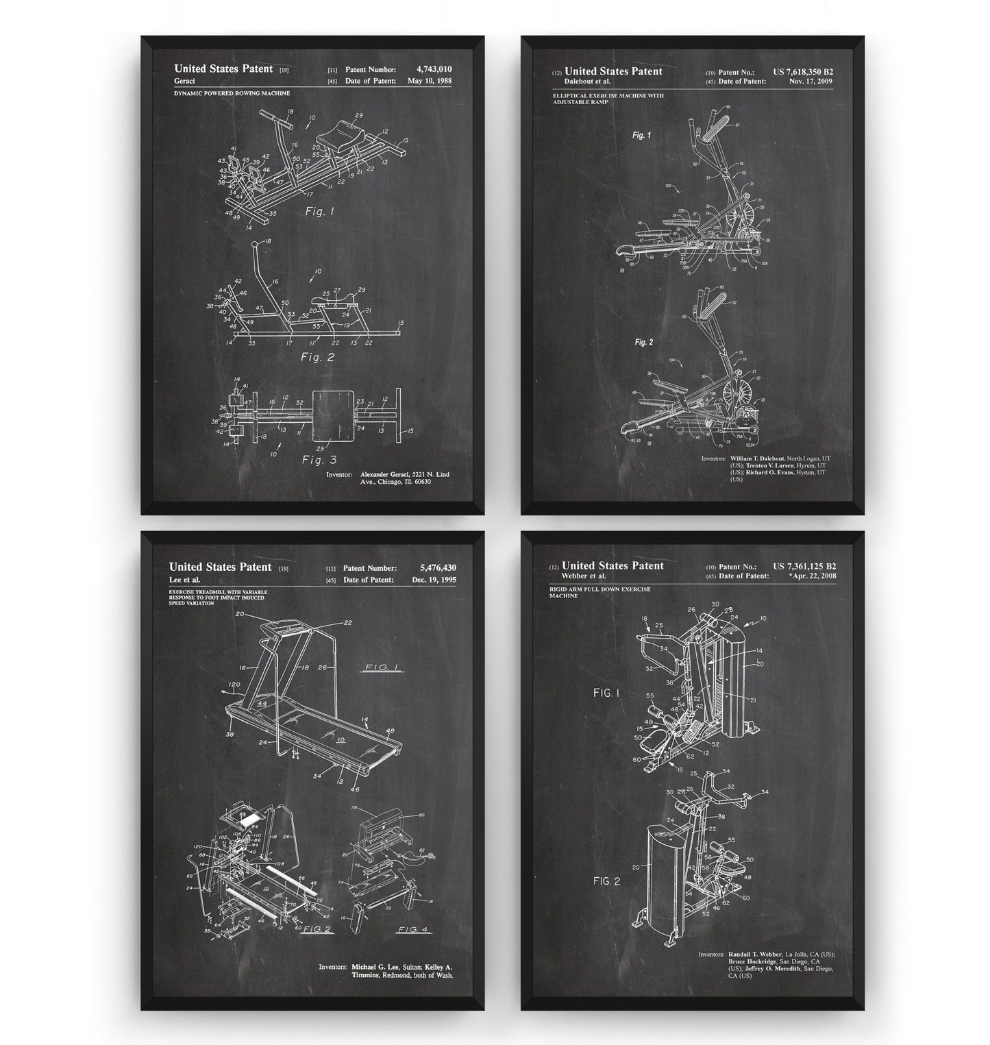 Gym Equipment Set Of 4 Patent Prints - Magic Posters