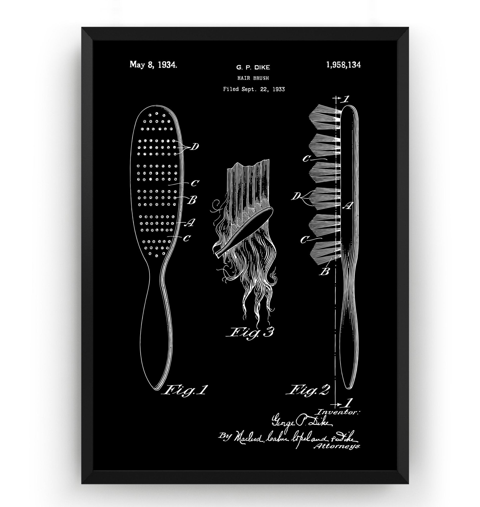 Hair Brush 1934 Patent Print - Magic Posters