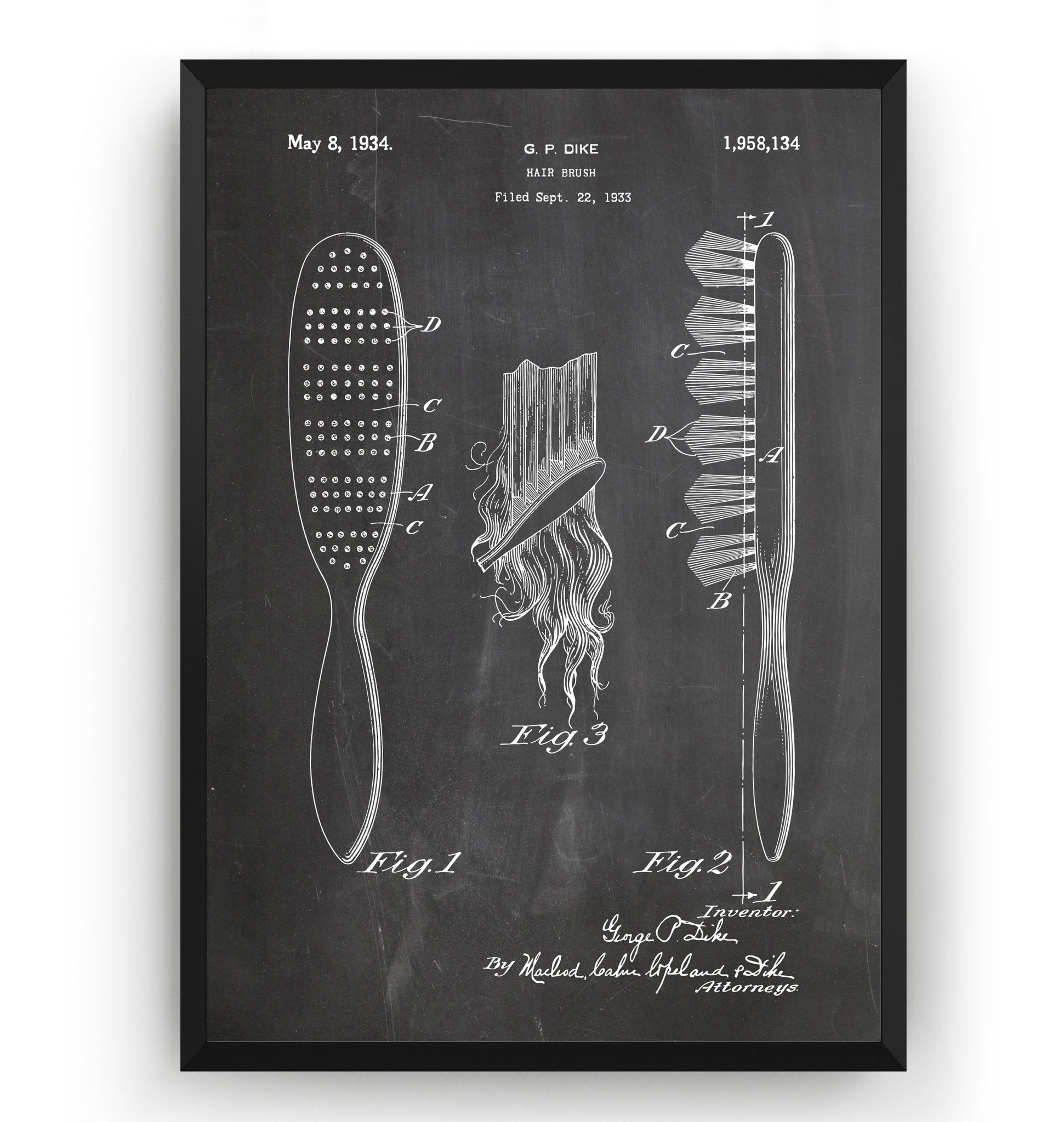 Hair Brush 1934 Patent Print - Magic Posters