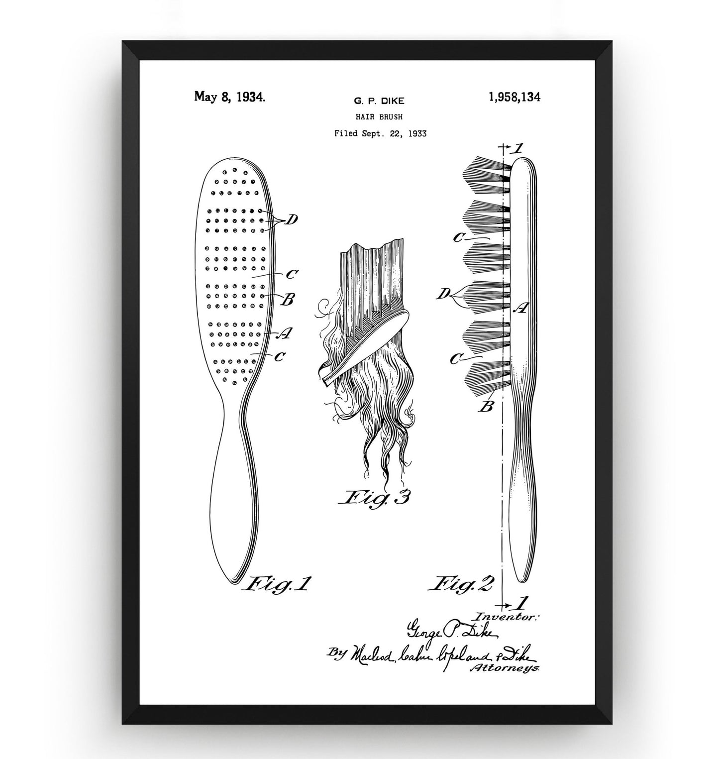 Hair Brush 1934 Patent Print - Magic Posters