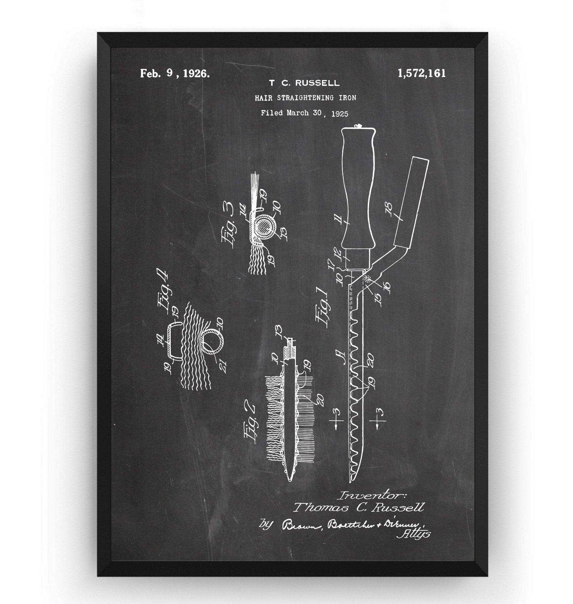 Hair Straightening Iron 1926 Patent Print - Magic Posters