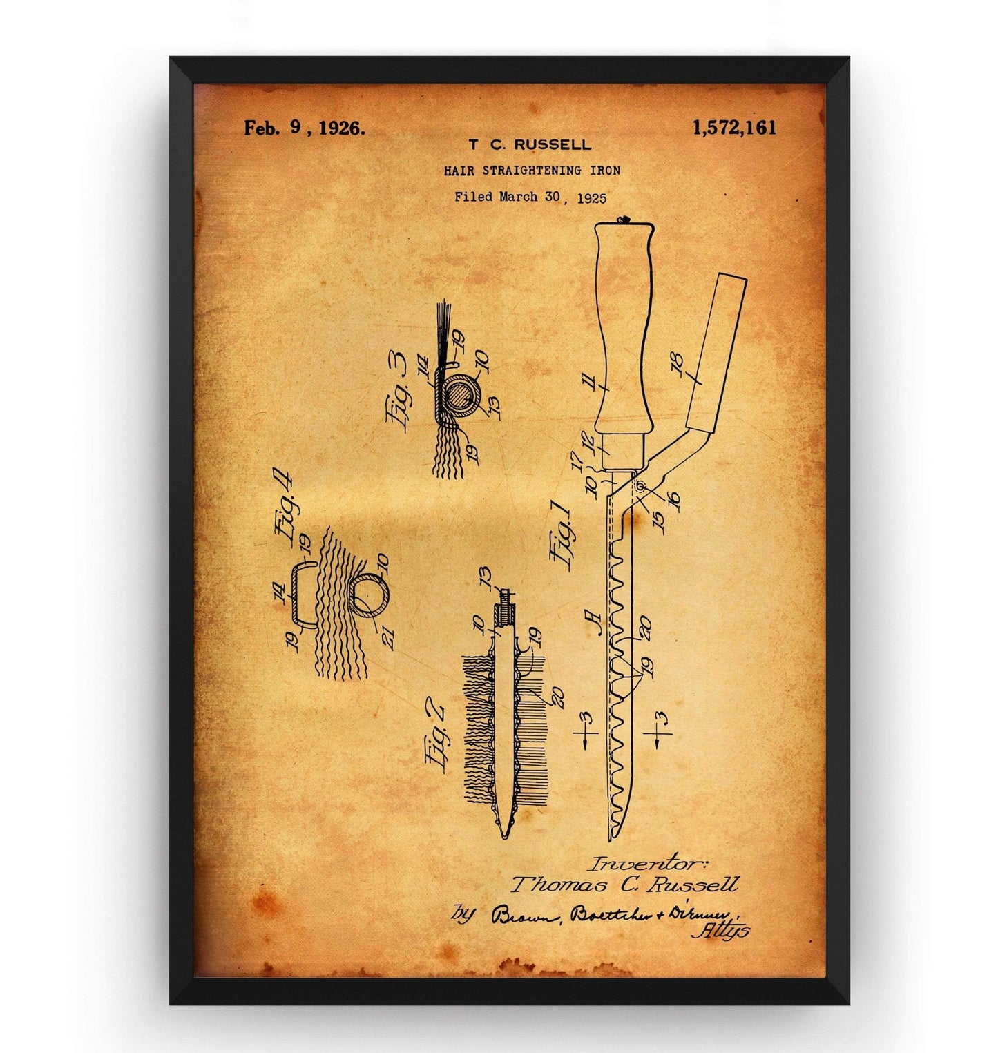 Hair Straightening Iron 1926 Patent Print - Magic Posters