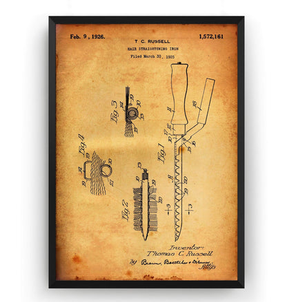 Hair Straightening Iron 1926 Patent Print - Magic Posters