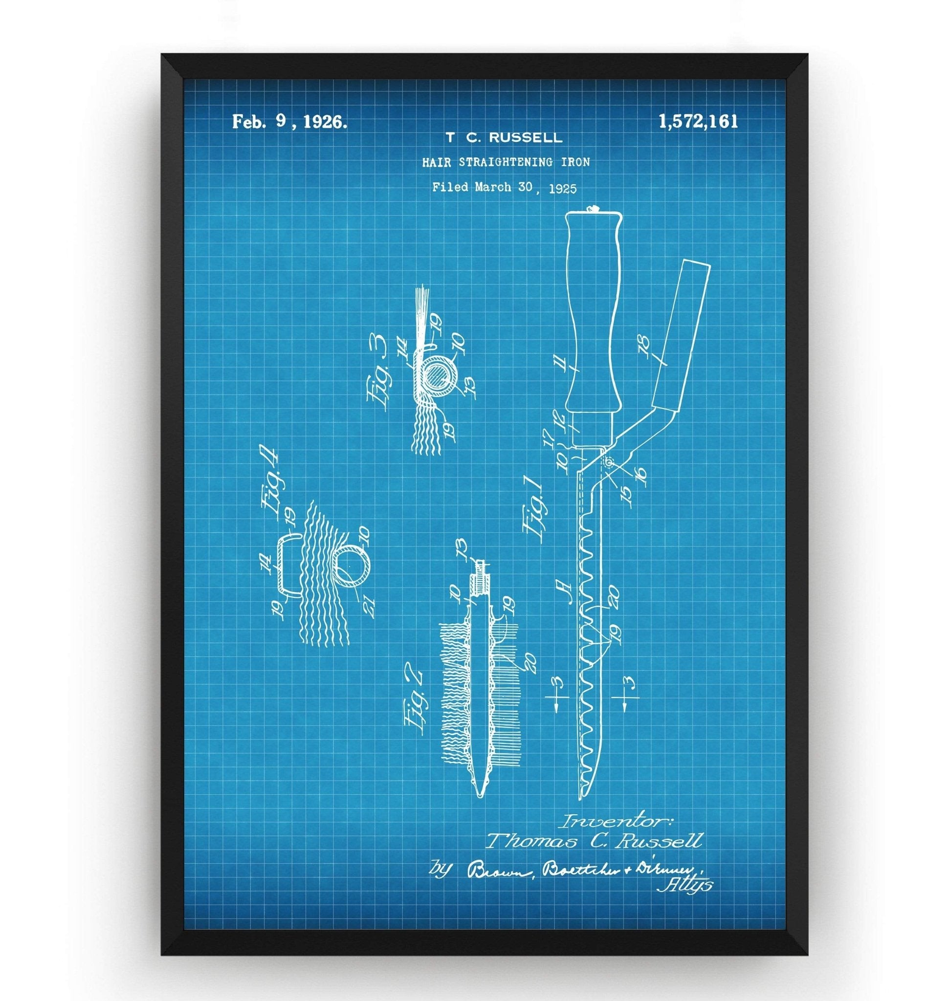 Hair Straightening Iron 1926 Patent Print - Magic Posters