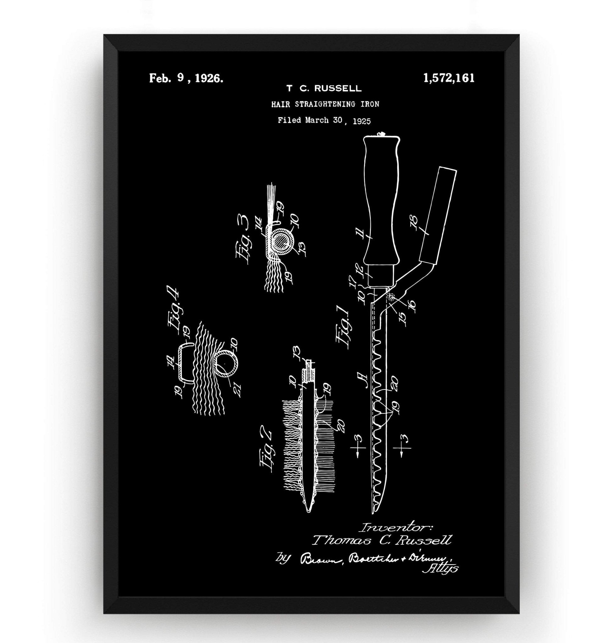 Hair Straightening Iron 1926 Patent Print - Magic Posters