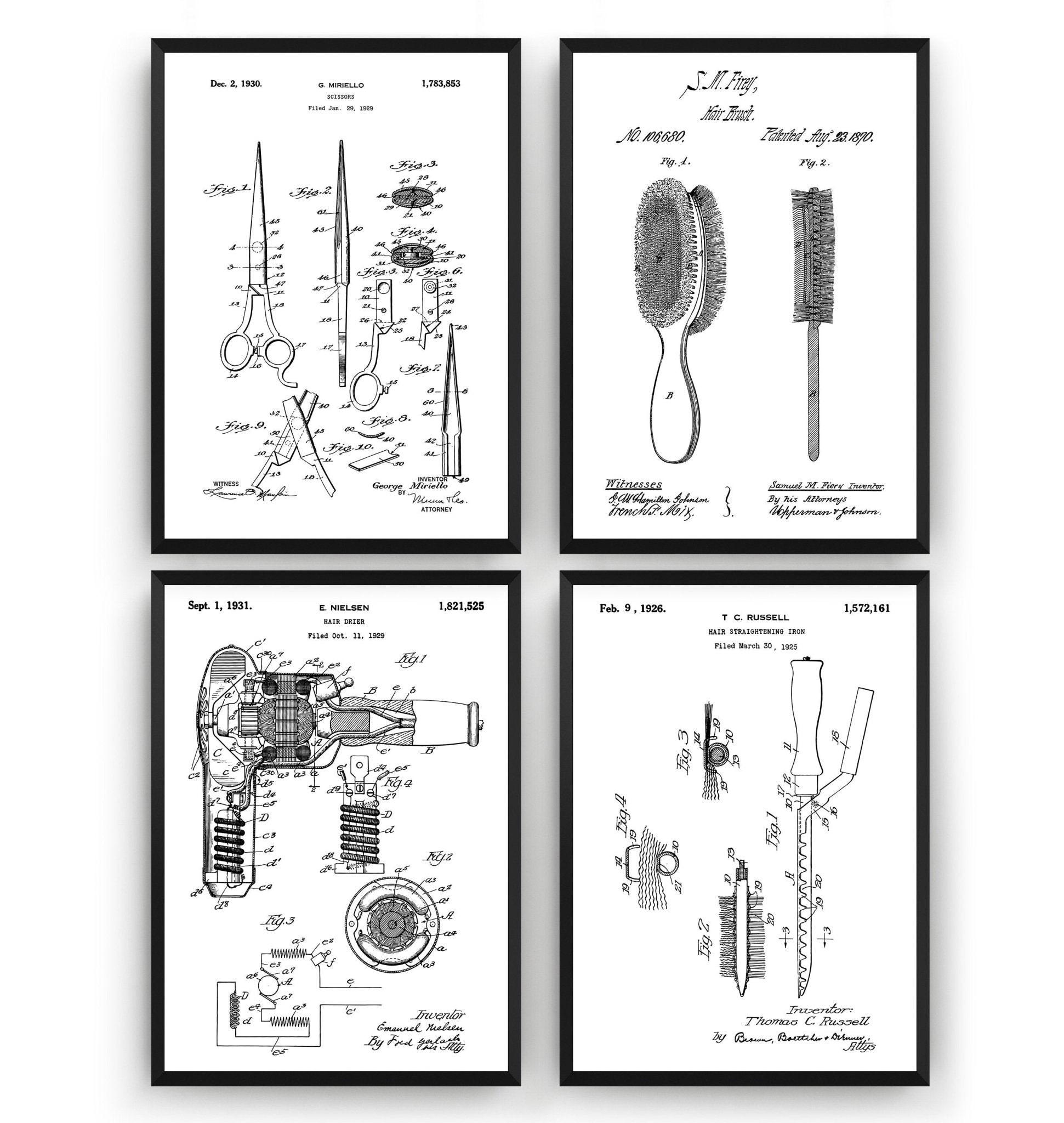 Hairdressers Salon Set Of 4 Patent Prints - Magic Posters