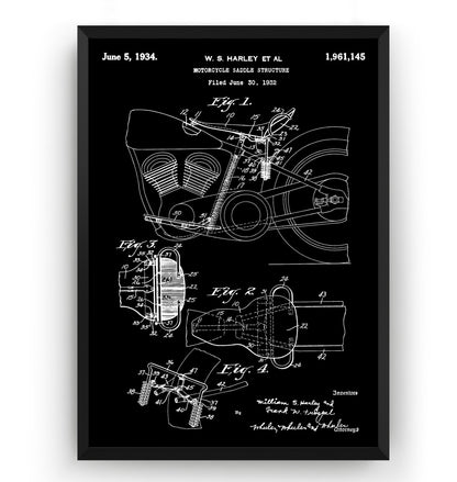 Harley Davidson Motorcycle Saddle Structure 1934 Patent Print - Magic Posters