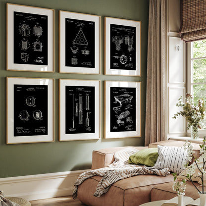 Pool Billiard Set Of 6 Patent Prints, Games Room Wall Art, 8 Ball Decor Pool, Player Poster Gifts - Magic Posters