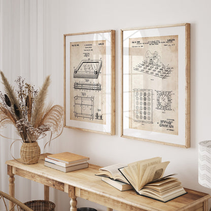 Retro Board Game Set Of 2 Patent Prints, Games Room Wall Art, Retro Posters, Bedroom Decor, Board Game Art - Magic Posters