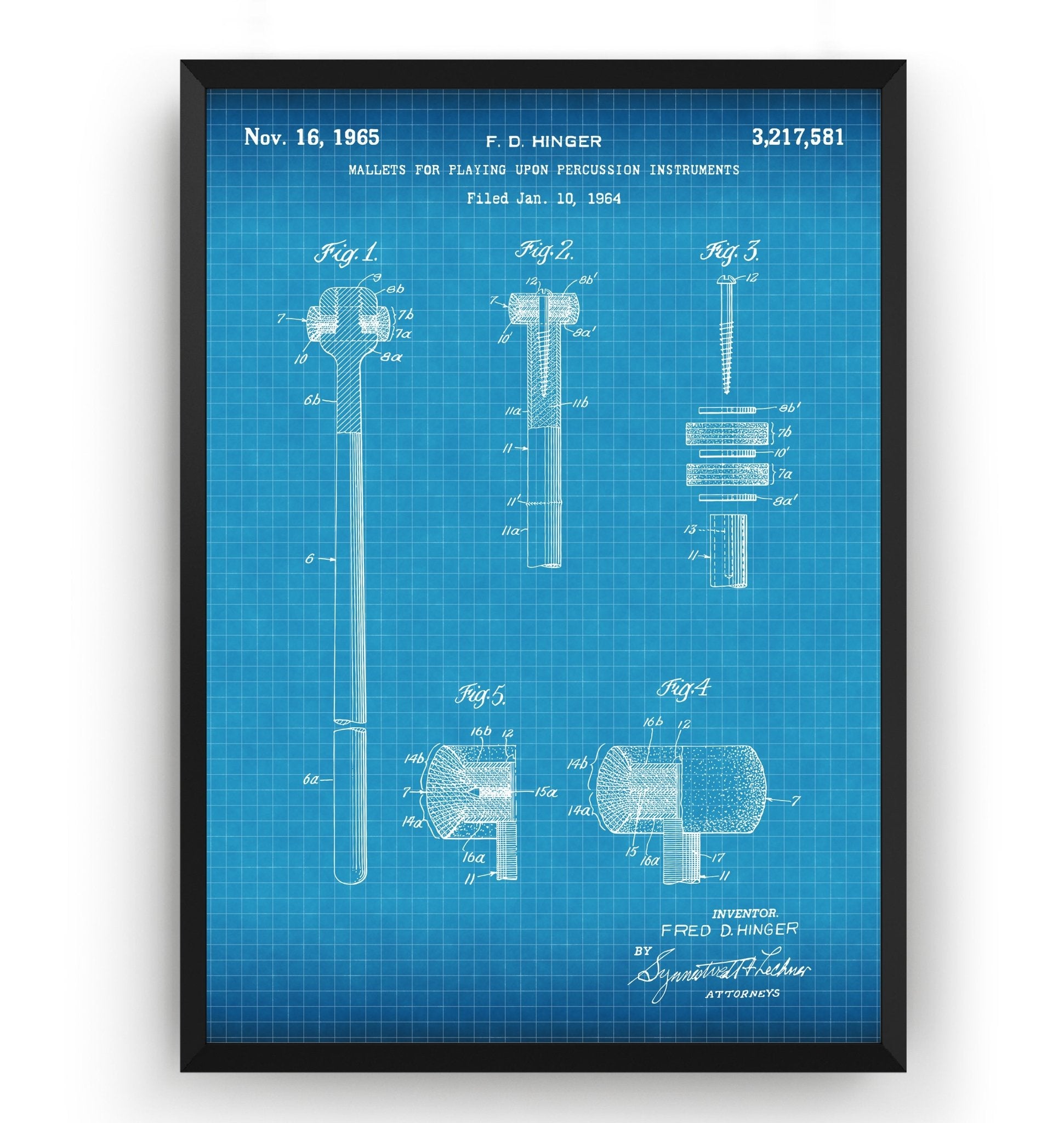 Kettledrum Beater Mallets 1965 Patent Print - Magic Posters