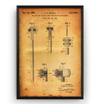 Kettledrum Beater Mallets 1965 Patent Print - Magic Posters