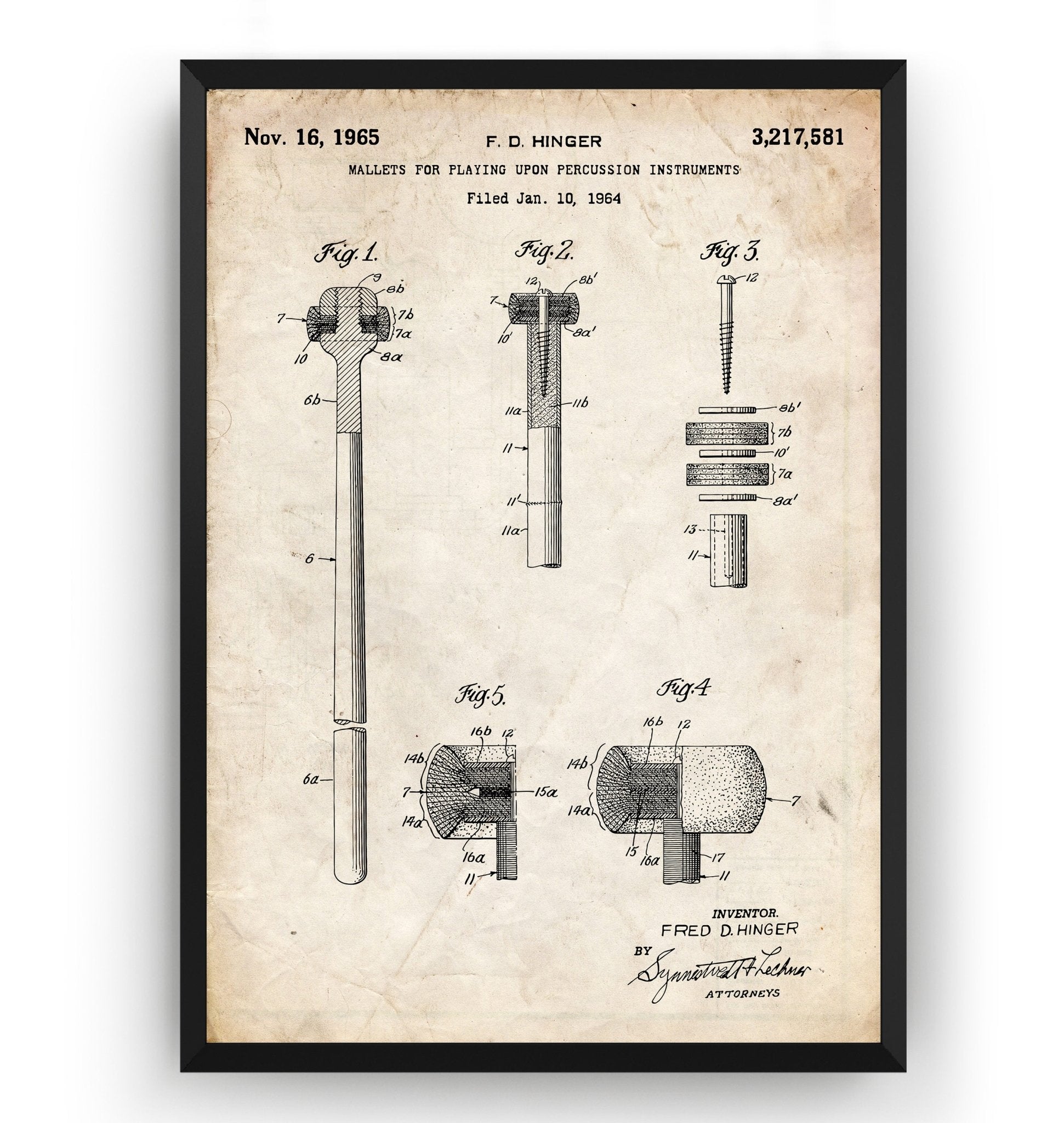 Kettledrum Beater Mallets 1965 Patent Print - Magic Posters