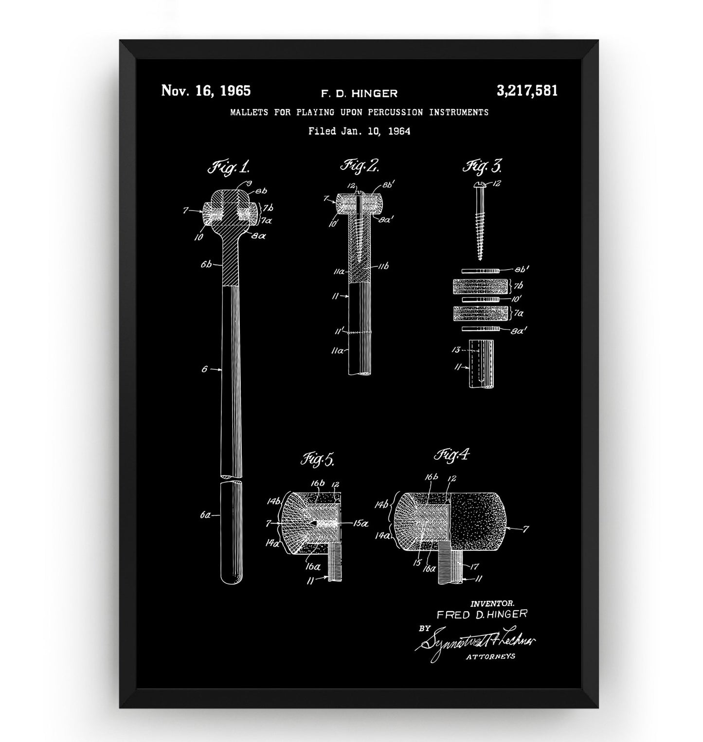 Kettledrum Beater Mallets 1965 Patent Print - Magic Posters