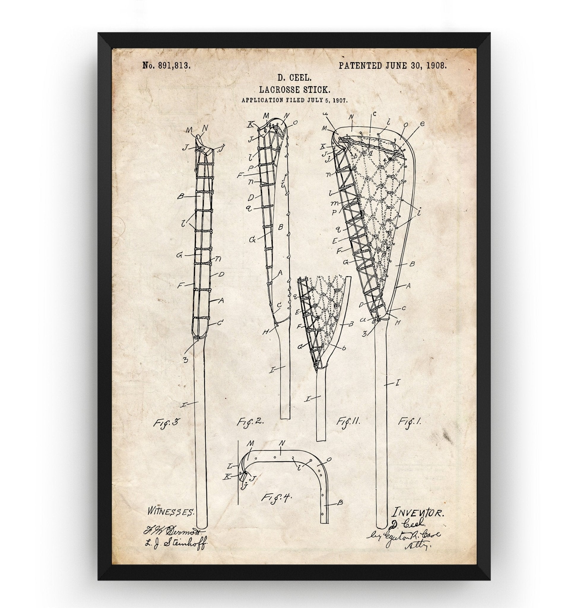 Lacrosse Stick 1908 Patent Print - Magic Posters