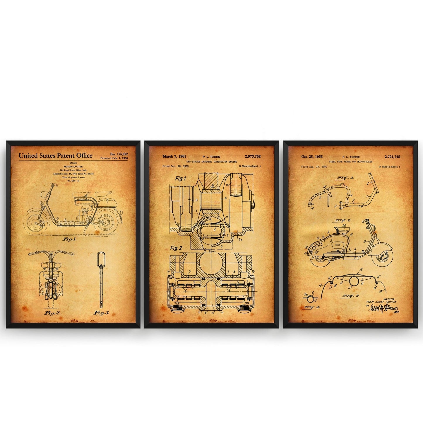 Lambretta Scooter Set Of 3 Patent Prints - Magic Posters