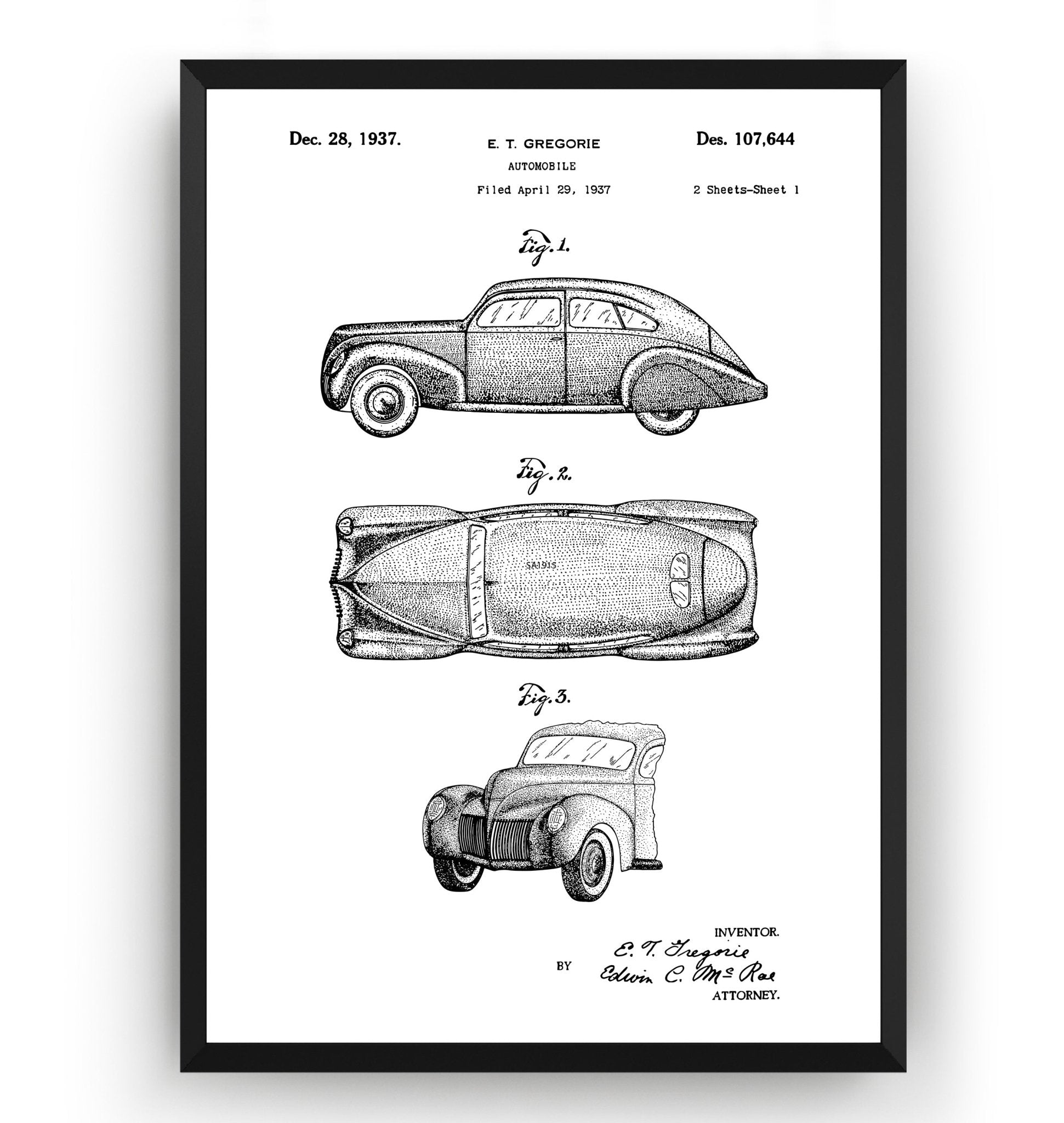 Lincoln Zephyr 1937 Patent Print - Magic Posters