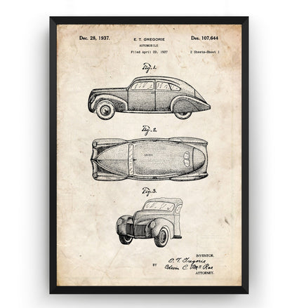 Lincoln Zephyr 1937 Patent Print - Magic Posters