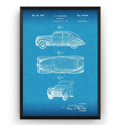 Lincoln Zephyr 1937 Patent Print - Magic Posters