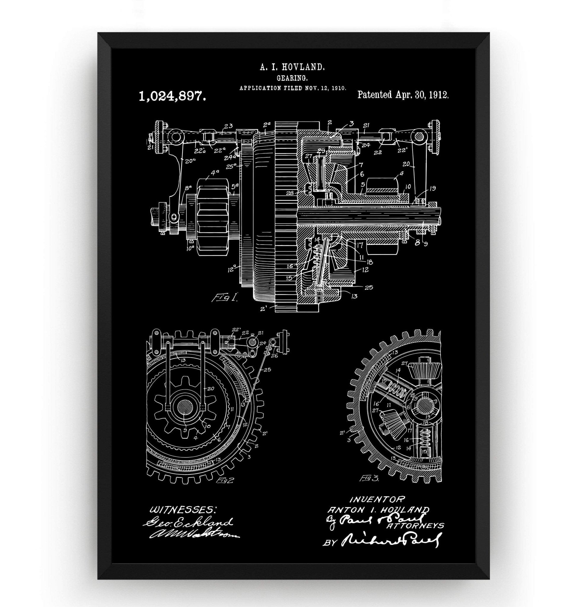 Mechanical Gearing 1912 Patent Print - Magic Posters