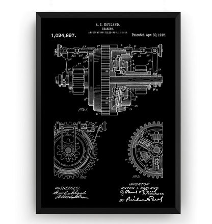 Mechanical Gearing 1912 Patent Print - Magic Posters