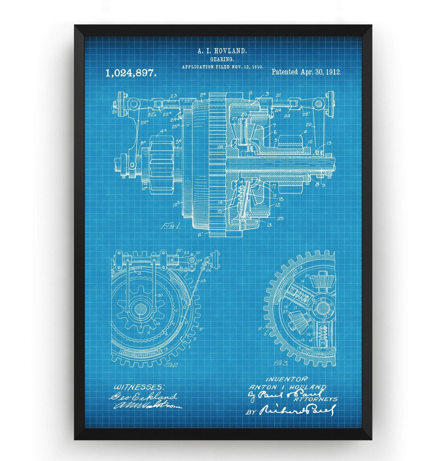 Mechanical Gearing 1912 Patent Print - Magic Posters