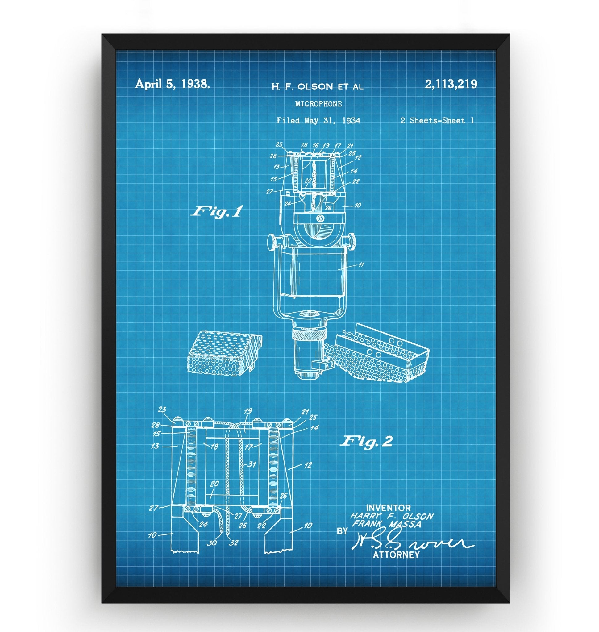 Microphone 1938 Patent Print - Magic Posters