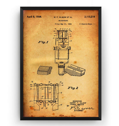 Microphone 1938 Patent Print - Magic Posters