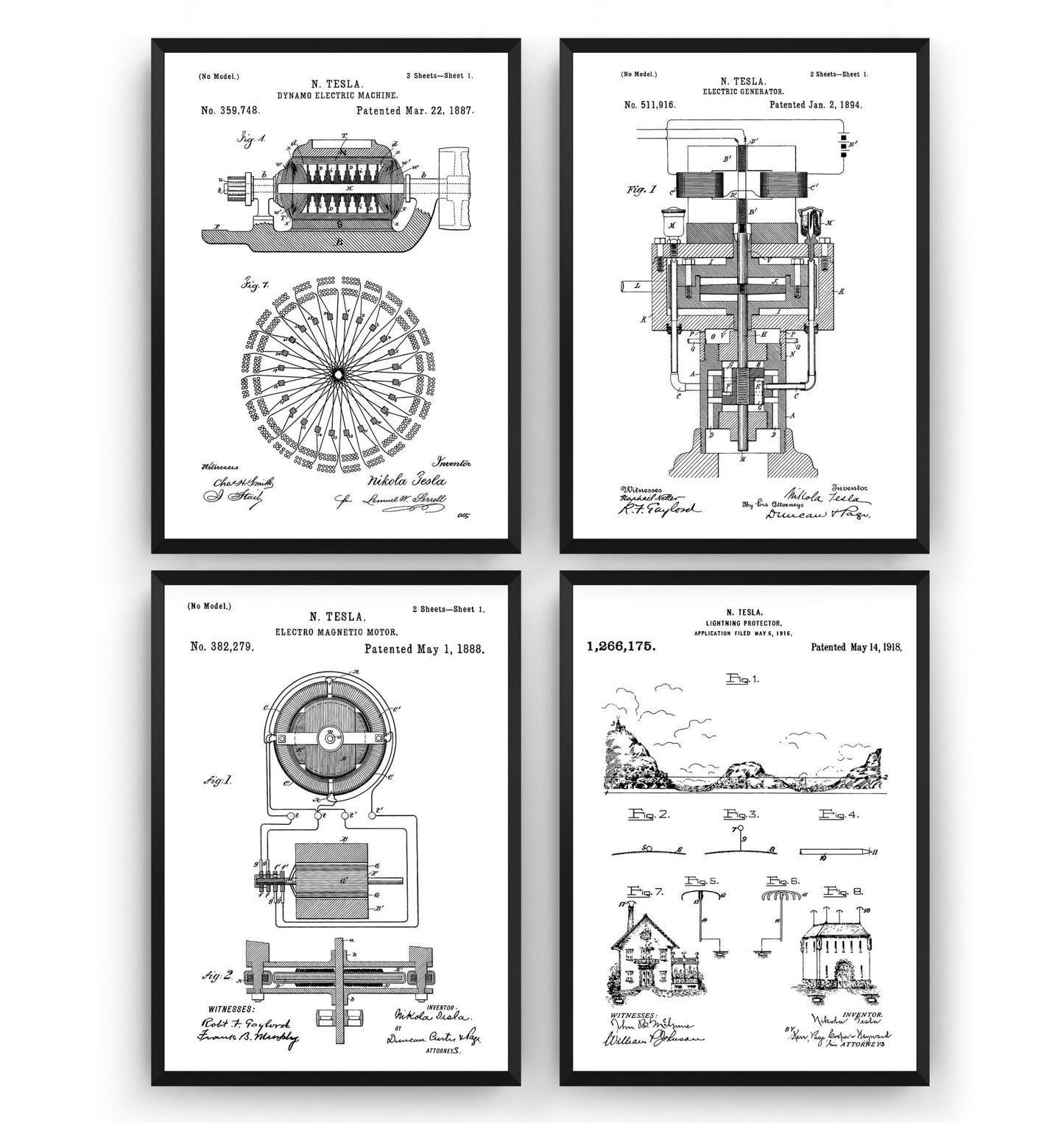 Nikola Tesla Set Of 4 Patent Prints V2 - Magic Posters